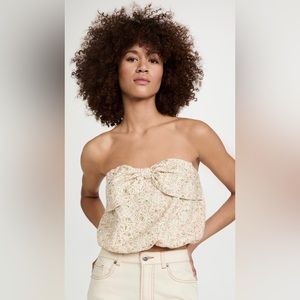 NWT* CAMI NYC Dedrah Crop Top, size Small, Linen, Strapless, Floral, bow detail